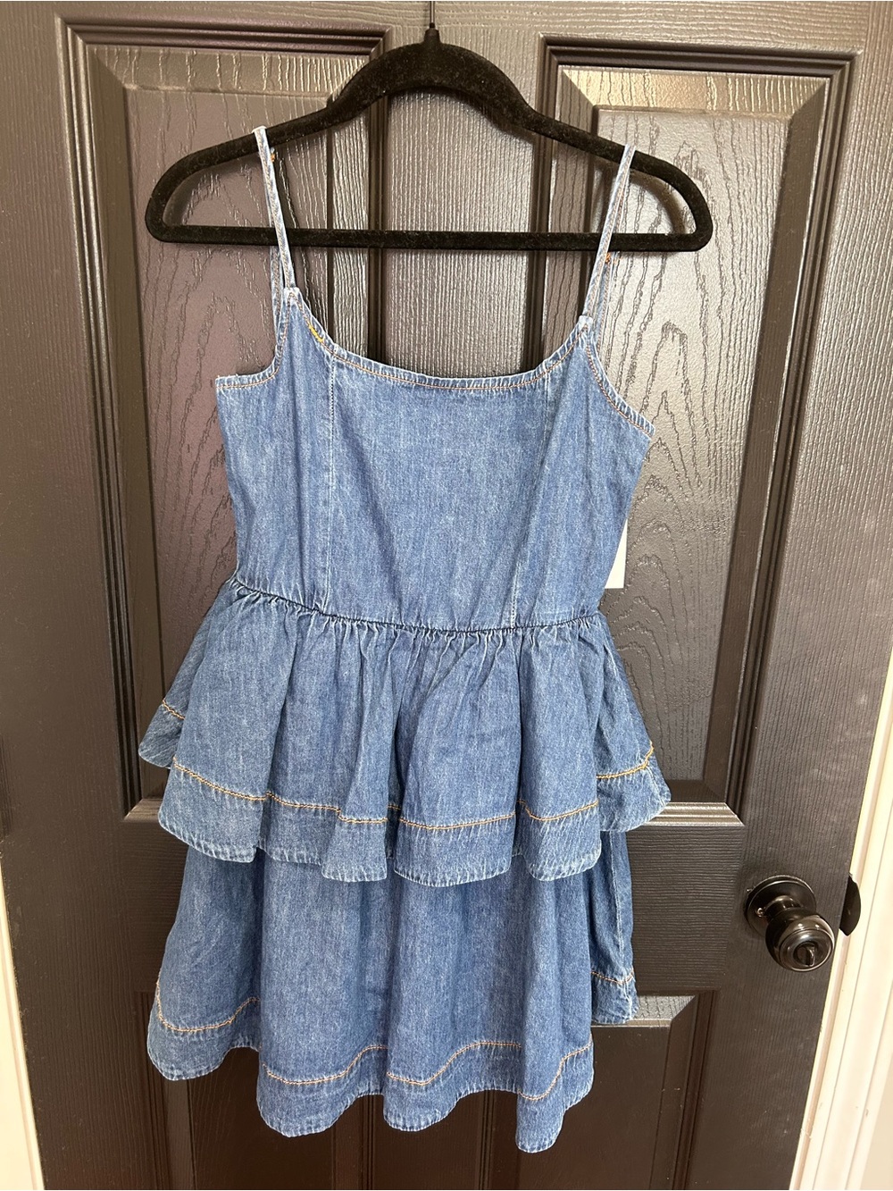 Rare Editions Blue Denim Tiered Spaghetti Strap Dress